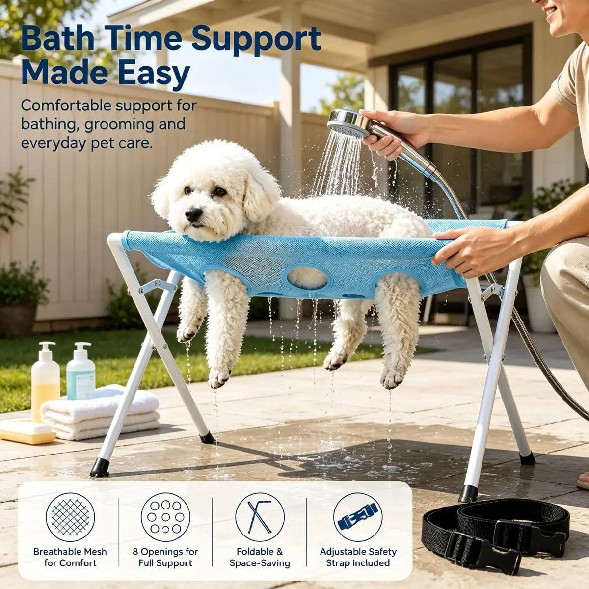 Pet Grooming Hammock with Bath Rack - Grooming Tool, Supplies for Cats and Dogs with Bathing Support for Nail Trimming