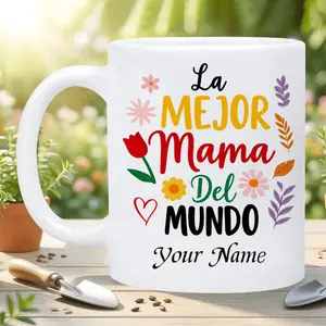 [Personalized Mug with Name]1pc The Best Mom in The World Coffee Mug 11Oz Ceramic Cup - Spanish Mom Floral Design| Dishwasher Safe|Perfect for Hot/Cold Drinks|Great Gift for Mom, Family, Hispanic Friends for Mother'S Day, Birthday, Thanksgiving