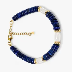 Pulcera de lapiz lazuli y piedda luna y acero inoxidable size 7
