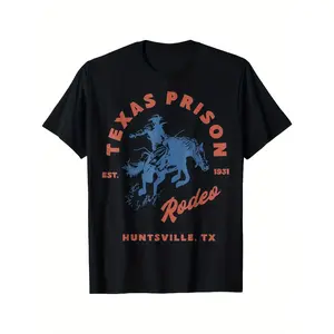 oein [Durable] Men'S Black Cotton T-Shirt With Western Cowboy Print - Soft And Comfortable,  Ideal For Casual Wear,  Western T Shirts