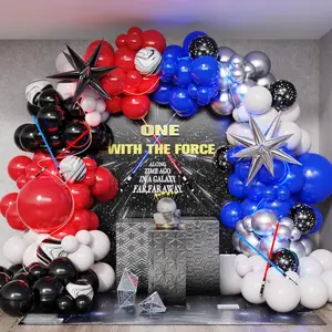 Galaxy Wars Balloon Garland Arch Kit 151 count Royal Blue Red Black White  Balloons for Universe  Birthday  With The Force Party Decorations (Red Blue)