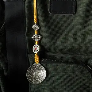 Silver Color Talisman Protection Zipper Charm, Tibetan Style Keychain, Chinese Bagua Car Charm - Large (T)