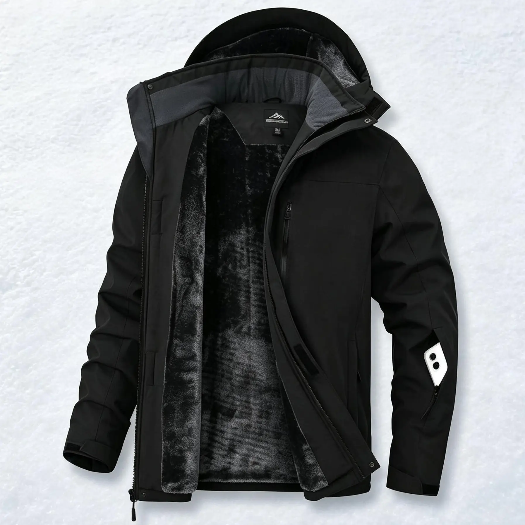 Men’s Thick Regular Polyester Plain Thermal Soft Hooded Fleece Jacket - Water-Resistant, Insulated Sports Outerwear with Pocket, Long Sleeve Shell Outer for Cold Weather Hiking Ski Coat