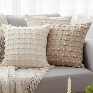 1Pc 3D Plaid Texture Throw Pillow Cover 45x45cm Decorative Smooth Cushion Cover Soft Cozy Pillowcase with Invisiable Zipper Fashionable Versatile Home Decor for Couch Living Room Sofa Bedroom Without Insert Home Textile, Bedroom Decorative Accessories