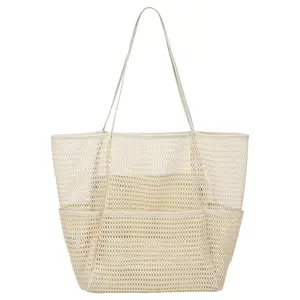 Mesh Beach Tote Bag, Large Capacity Foldable Beach Bag with Zipper Inner Bag, Storage Bag for Swimming, Fitness, Camping, Picnic, Home, Travel Essentials Bag