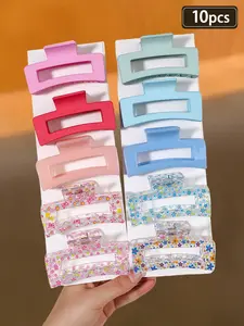 10pcs simple and exquisite durable non-slip rectangular hollow design hair clip, ladies daily plastic hair clip, hair on the back of the head versatile, daily leisure