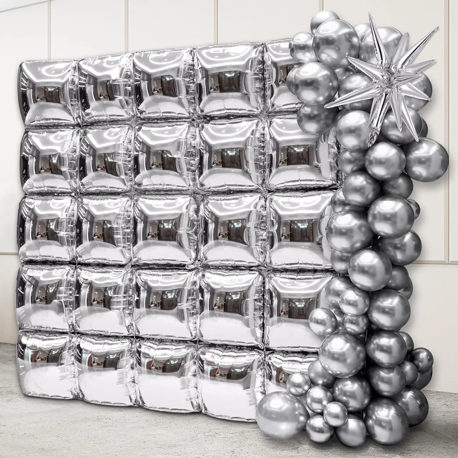 66 count  Flat Square Foil Balloon Wall Backdrop Metallic Double Sided   Balloon Garland Kit Background Tunnel Arch for Graduation Anniversary Birthday Engagement Disco Party Decorations