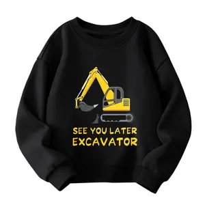 [SEE YOU LATER EXCAVATOR] Cute&Cozy Excavator Letter Print Sweatshirt For Kids Boys，Children's excavator enthusiast clothing，Casual sports shirts suitable for teenage boys.
