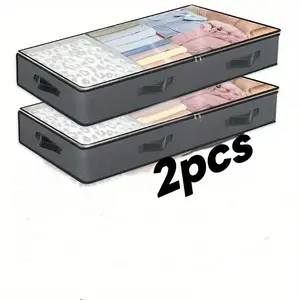 2 Piece Bed Under Storage Organizer Set, Transparent Window & Reinforced Handle, Foldable High Capacity Blanket Bag, Multi-Purpose Space Saver