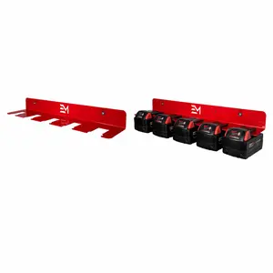 Milwaukee M18 Battery Holder - Rust-Resistant Red Powder Coated Steel Mount for 5 M18 Batteries - Elite Mounts Professional-Grade Tool Organization