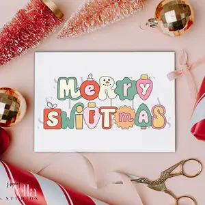 Taylor Christmas Card - Pop Culture Inspired Design - Blank Inside for Custom Message - Brown Kraft Paper Envelope Included christmas card
