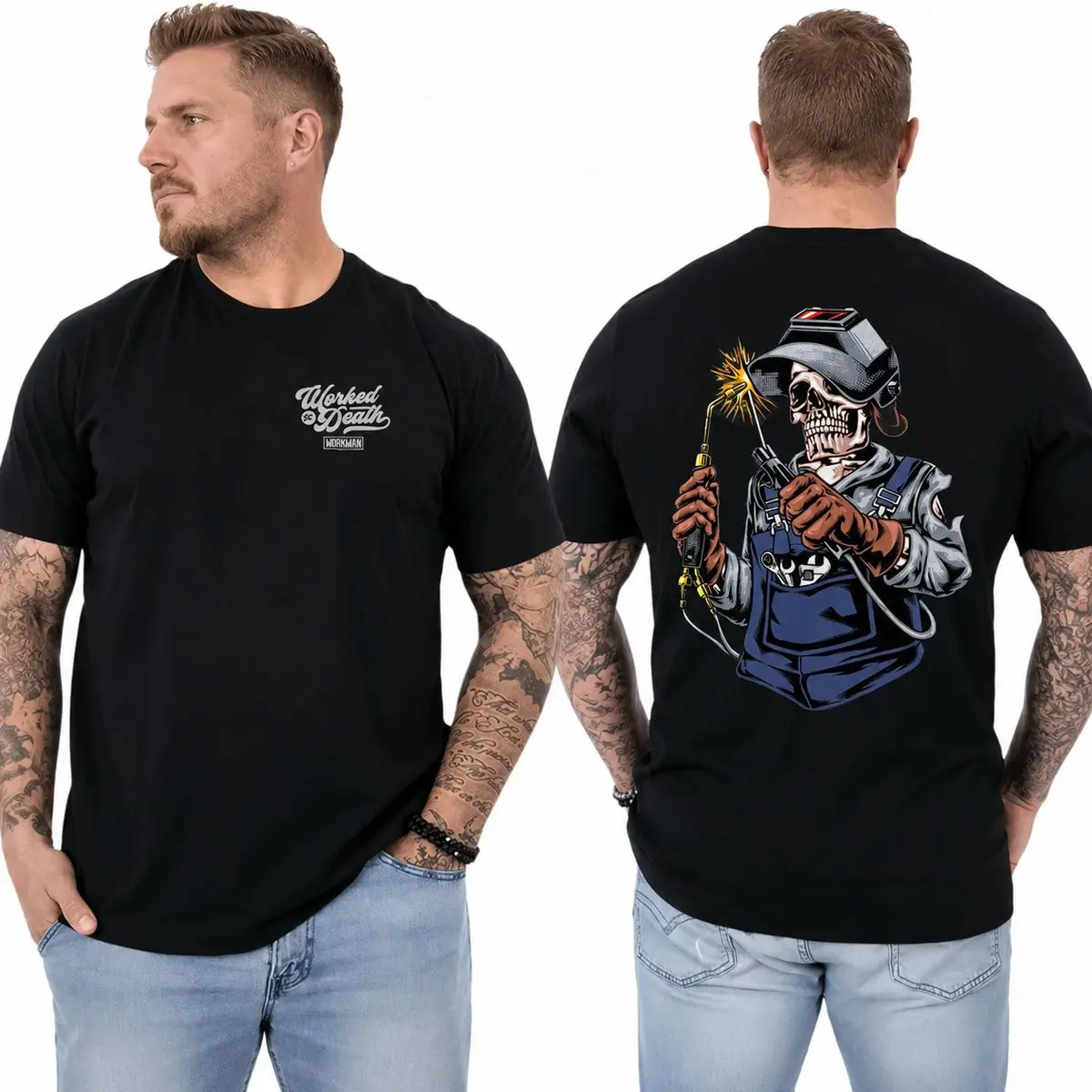 Welder Skull T Shirt Vintage Welding Graphic Tee For Men Blue Collar Welder Gift, Unisex Casual Graphic T-Shirts
