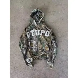 Loose Casual Camouflage Cardigan Zip-Up Jacket & American Retro Versatile Letter Print Hoodie - Unisex