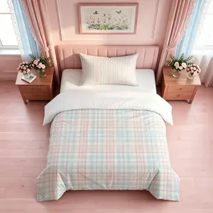 Pastel Plaid Duvet Cover Set, 2/3 Pieces (1 Duvet Cover + 1/2 Pillowcases, Without Comforter & Pillow Inserts), Preppy Cottagecore Style Soft & Cozy Bedding, All-Season Use, Ideal for Teen & Girls' Bedrooms, Perfect Birthday Gift