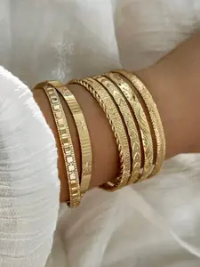 Exaggerated Personality Six-Point Star Twisted Open Heart Cuff Bracelet Set, 7-Piece Fashion Accessory, Unique Design Jewelry for Women, Multilayered Bangles