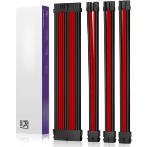 18AWG PSU  Extension Sleeved Custom Mod GPU PC Audio Video Power  Soft Braided Cables with Two Color Comb Kit 24P/8P to 6+2P/ 8P to 4+4P 30CM (Red+Black)