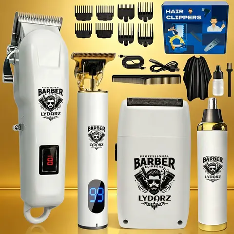 LYDARZ 4PCS Professional Hair Clippers Set, USB Rechargeable At-Home Men’s Grooming Kit with LCD Display, Multi-Size Clippers for DIY Household Haircut & Daily Beard Maintenance