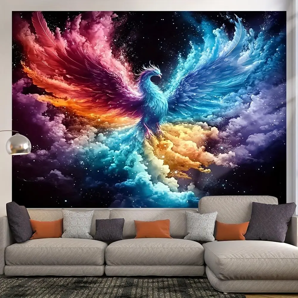 1pc 2D Flat Phoenix Motif Glam Tapestry - 100% Polyester Soft Texture Wall Hanging Blanket Throw, Durable White Mystical Backdrop for Wedding Photography Decor, Machine Washable (No Electricity Needed), Flat Tapestry