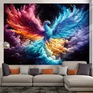 1pc 2D Flat Phoenix Wall Tapestry 100% Polyester Multipurpose Backdrop for Birthday Wedding Prom Graduation Photography Party Decorations No Electricity Needed Party Backdrop | Mystical Theme | Durabl White