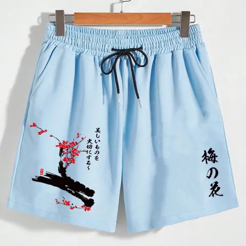 Men's Floral Graphic Print Pocket Drawstring Shorts, Freaky Shorts for Men, Loose Casual Summer Clothes, Men's Bottoms, Elastic Loose Shorts, Casual Streetwear Shorts, Casual Comfy Shorts, Elastic Waist Shorts