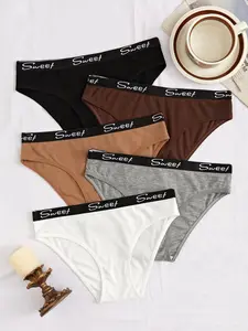 Women's 5pcs Letter Tape Knicker, Soft Comfy Breathable Panty for Daily Wear, Women's Underwear for All Seasons, Soft Fit Panty, Fashion Comfy Underwear, Soft Breathable Panties