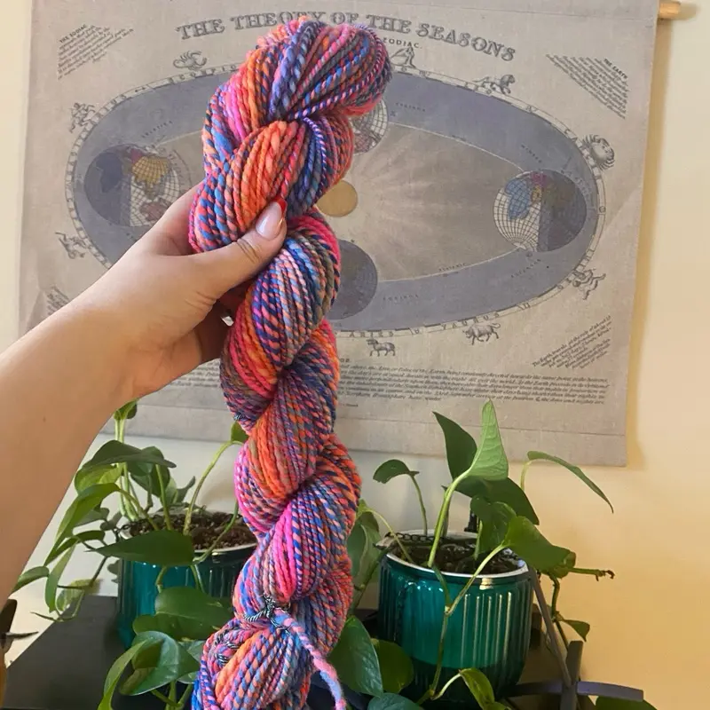 Sunset Fractal Yarn 109g - Vibrant Multicolor Skein for Knitting and Crochet Projects