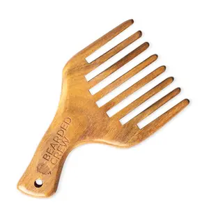 Bearded Crew Beard Pick Comb - High-Quality Grooming Tool for Men's Beards & Skin - Nourishing & Refreshing Design - Essential Accessory for Styling - Natural Green Sandalwood - Wide-Set Teeth - Comfortable Hand-Sanded Finish