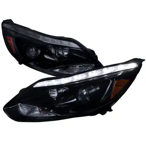 2012-2014 Focus Projector Headlights w/ LED Light Strip & LED Turn Signal Lights (Chrome Housing/Smoke Lens)