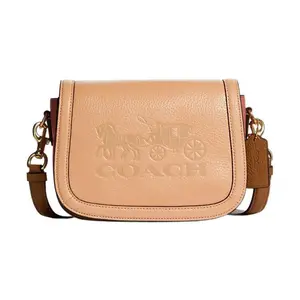 Coach Saddle Bag in Pebbled Leather with Classic Carriage Embossing, Small Size for Women in Gold/Faded Blush Pink