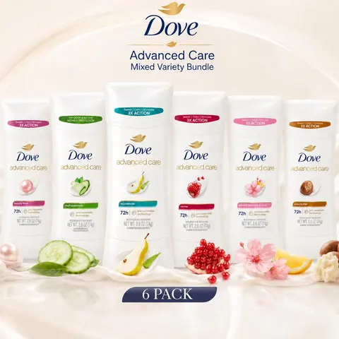 Dove Advanced Care Women's Smoothing Antiperspirant Deodorant Stick 6-Pack, Assorted Scents (Including Shea), 2.6oz Variety, Everyday Bath & Body Care, Gym Bag Essential, Bathroom Cabinet Staple