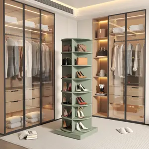 Bellemave PA Material 360-Rotatable 7-Layer Durable Modern Round Shoe Cabinet - 25+kg Shelf Organizer with Stylish Design for Home Storage & Shoe Display, Shoe Shelf Organizer