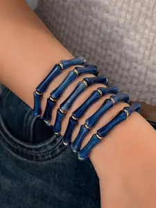 New Traditional Bamboo Resin Bracelet, Light Luxury Unique Design, Blue Pattern Stone, Perfect for Commute and Versatile Wear