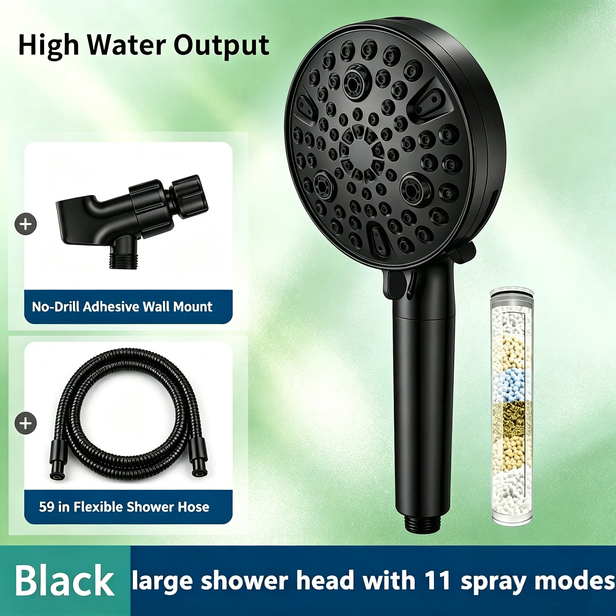 Upgraded 11-Mode High-Pressure Shower Head with Filter Built-In, Stainless Steel Components, Water Saving Design, Hose, Bracket, and Teflon Tape - Essential Bathroom Fixture