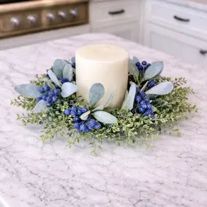 Spring Blue Candle Wreath, Mini Kitchen Wreath, Blueberry Decor, Blue Candle Ring, Blue Wedding Decorations
