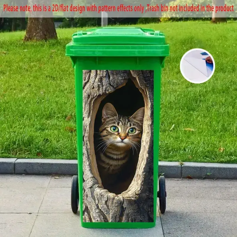 Realistic Tree Hole Cat Sticker, Weather-Resistant Decorative Art, Ideal for Outdoor Trash Cans, Garden, Cabin, Tree House, Cute Stickers