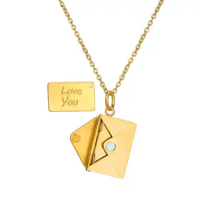 Envelope Necklace – LOVE YOU Pendant| Stainless Steel, Adjustable Clavicle Chain| Gold Plated Gift for Her