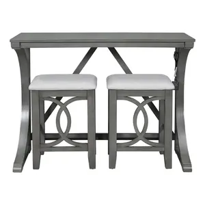 Rustic Counter Height Dining Set with USB & USB-C Charger Ports - Rubberwood & MDF Space-Saving Bar Table + 2 Stools for Small Spaces, Apartment Decor, Studio Apartment Furniture