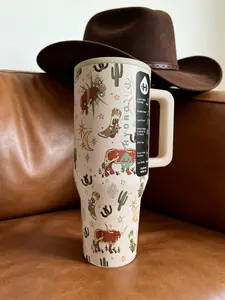 HYDROJUG Traveler 40oz Rodeo Large Capacity Stainless Steel Water Bottle With Straw. Exquisite Western Cowboy Pattern. Flip-Straw, Completely Leak-Proof. Perfect For Students And Office Workers, Sports, Camping, Traveling. Birthday Gift, Festival Gift.