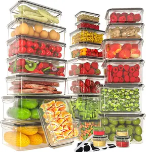 AISOON 25 Pack Food Storage Containers (50 Pcs Total), Airtight Leakproof BPA-Free Storage Boxes with Lids, Stackable Clear Plastic Containers for Kitchen, Meal Prep, Camping