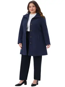 Agnes Orinda Women's Plus Size Pea Coat Lapel Long Sleeves Single Breasted Overcoat Pockets Winter Outerwear with Belt