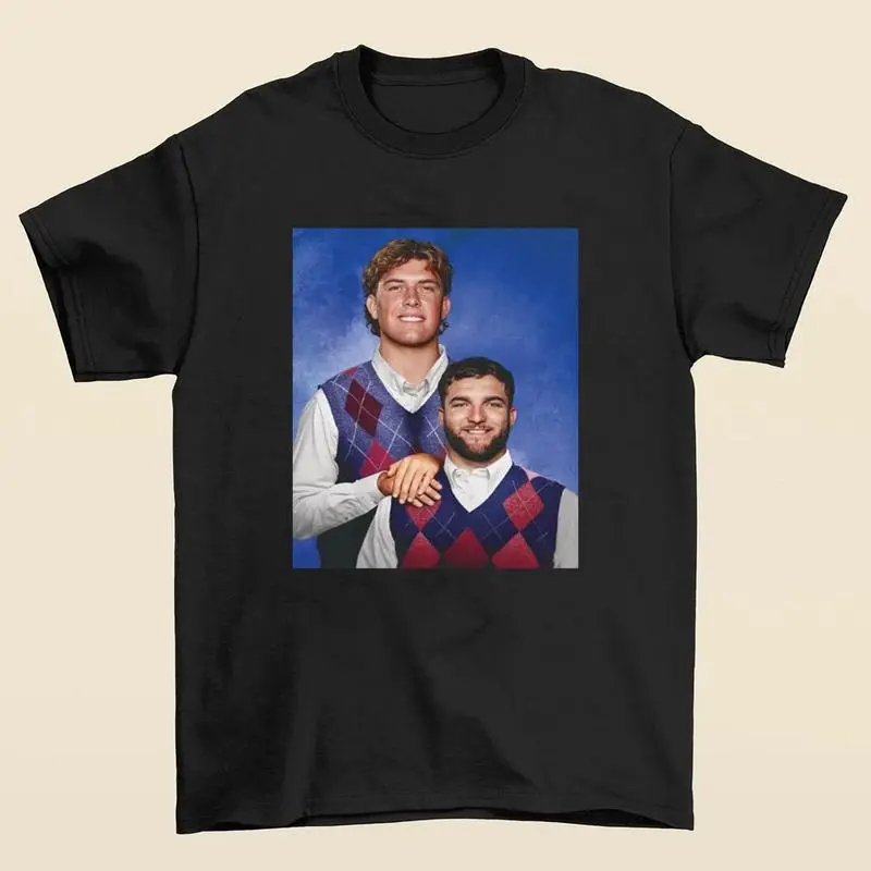 Men's Cotton Short-Sleeve Football Tee Tops - New York Themed with Jaxson Dart & Cam Skattebo Step Brothers Poster Print, Casual Menswear for Football Fans, Round Neck