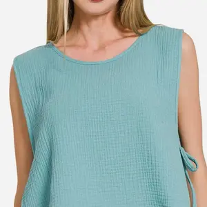 Zenana Double Gauze Side Tie Sleveless Top