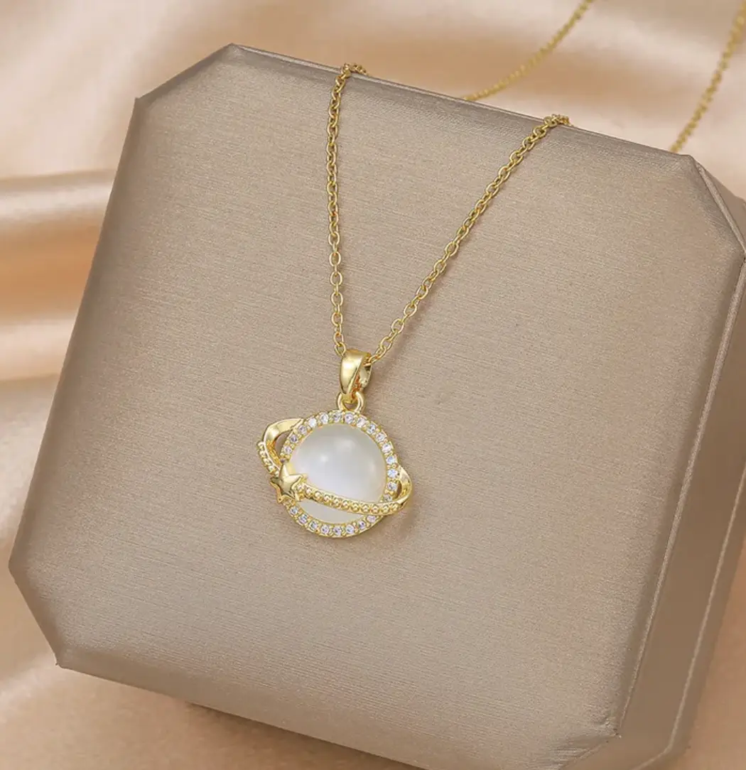 Planet Pendant Necklace Gold Plated Stainless Steel Titanium Steel Chain Minimalist Celestial Jewelry for Women Trendy Everyday Layering Necklace Gift for Birthdays Anniversaries and Special Occasions Bling Stylish Accessory