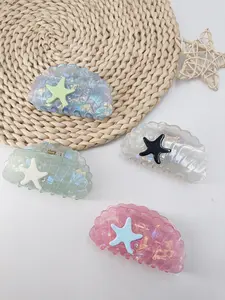 1PC Shell Star Acrylic Hair Clip, 9cm Shell Shape, Summer Sweet Style, Beach Sand Travel Accessory, Gift for Girls, Boxed Set