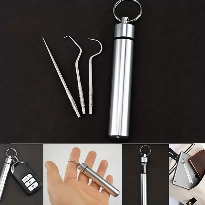 7-Piece Dental Flosser Bucket Set + 6-Piece Ear Pick Box Set, Reusable Stainless Steel Picks, Portable Travel Oral Care Kit