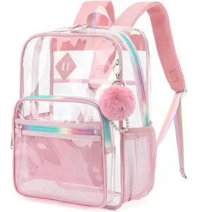 Clear Backpack for School, Heavy Duty PVC Transparent Bookbag See Through Backpack for Girls Women College Work Travel