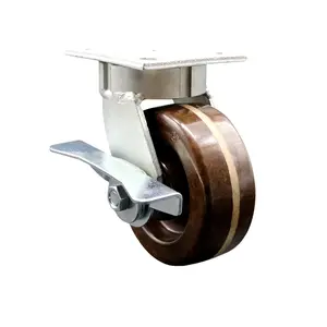 Heavy Duty Kingpinless Swivel Top Plate Caster with Side Lock Brake and 5 Inch High Temperature Phenolic Wheel with Bronze Bearings - 1,000 lbs. Capacity/Caster - Service Caster Brand