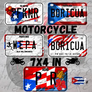 Puerto Rico Motorcycle Decorative Plate 7x4 Inches with BORICUA Design in Corrosion-Resistant Aluminum for Motorcycles & Scooters