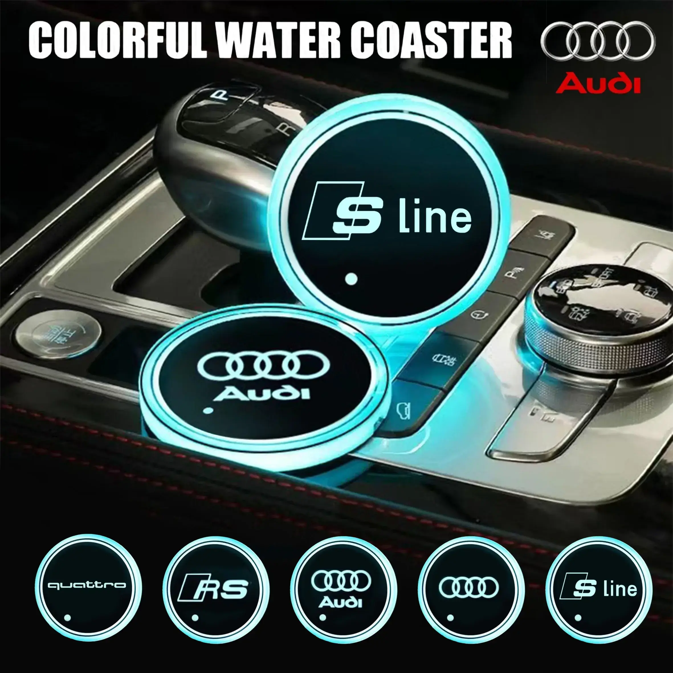 2PCS Car Cup Holder Bottom Pad 7 Color luminous LED Coaster For Audi Sline S3 A4 A5 A7 S4 RS4 A6 TT A1 A2 A3 quattro Q1 Q3 Q5 Q8
