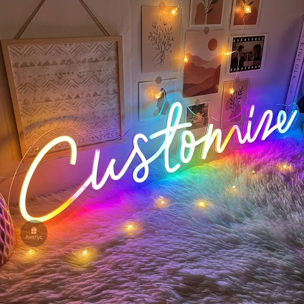 Custom RGB Neon Sign - Personalized LED Name Light with Silicone Build, Rainbow Color Changing, Dimmable, App & Remote Control, DC Power Supply, Wall Lighting Fixtures for Bedroom, Gaming Room | Aestyle Birthday Home Decor Wall Art, Infinite Colors